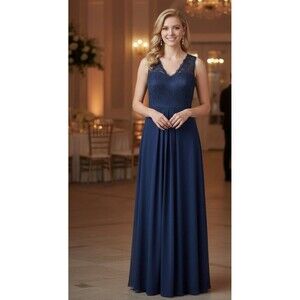 Miusol Formal Floral Lace Sleeveless Evening Party Maxi Dress Blue Navy Size L